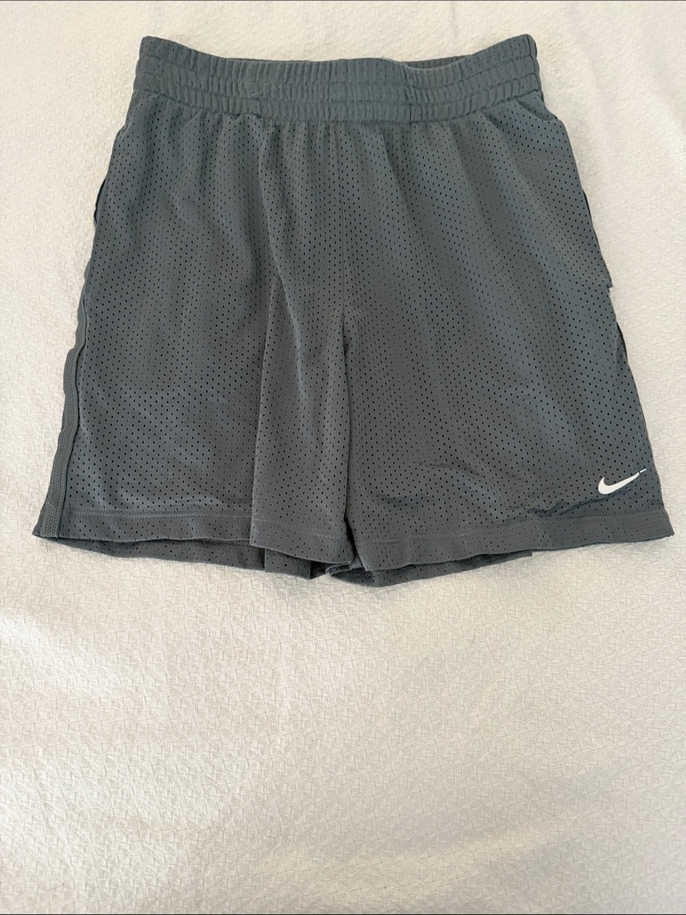 Nike Men’s Dark Gray Athletic Mesh Shorts with White Swoosh